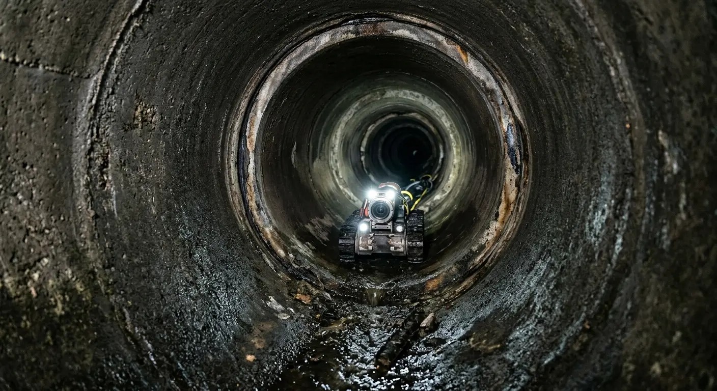 Robotic sewer camera inspecting pipe interior for Sewer Line Cleaning in Marvin